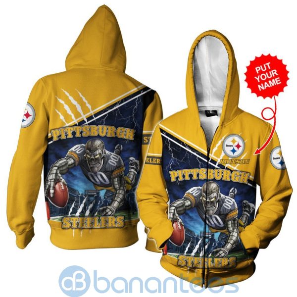 Pittsburgh Steelers Mascot Catching Ball Custom Name 3D All Over Printed Shirt Product Photo