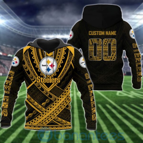 Pittsburgh Steelers NFL Team Logo Polynesian Pattern Custom Name Number 3D All Over Printed Shirt Product Photo