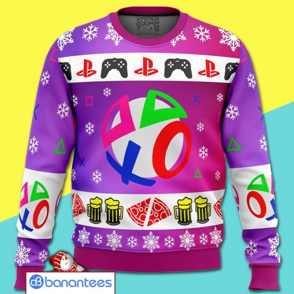 Playstation Neon Merry Christmas All Over Print Ugly Sweater Product Photo