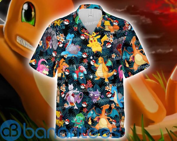 Pokemon Character And Tropical Leaves Hawaiian Shirts Product Photo