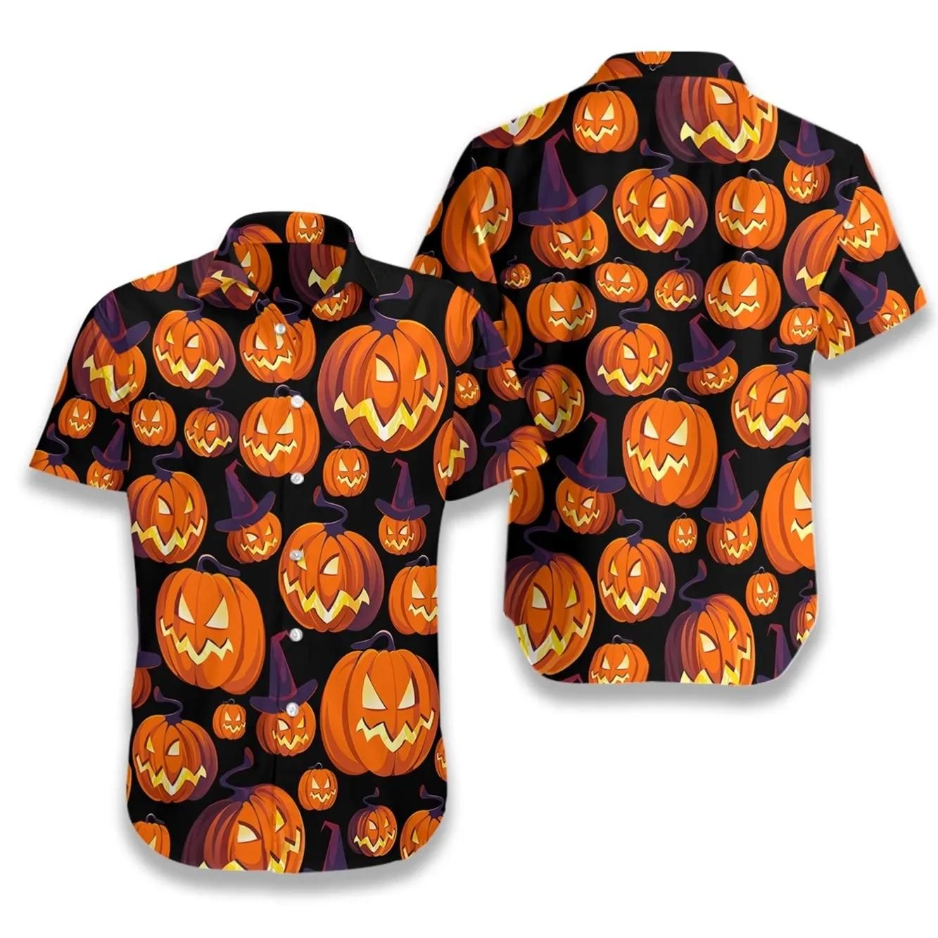 Pumpkin Funny Halloween Hawaiian Shirt - Short-Sleeve Hawaiian Shirt - Orange