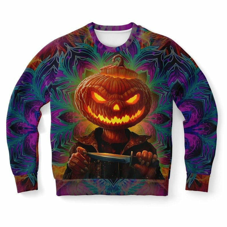Pumpkin Skiller Ugly Halloween Sweater - AOP Sweater - Purple