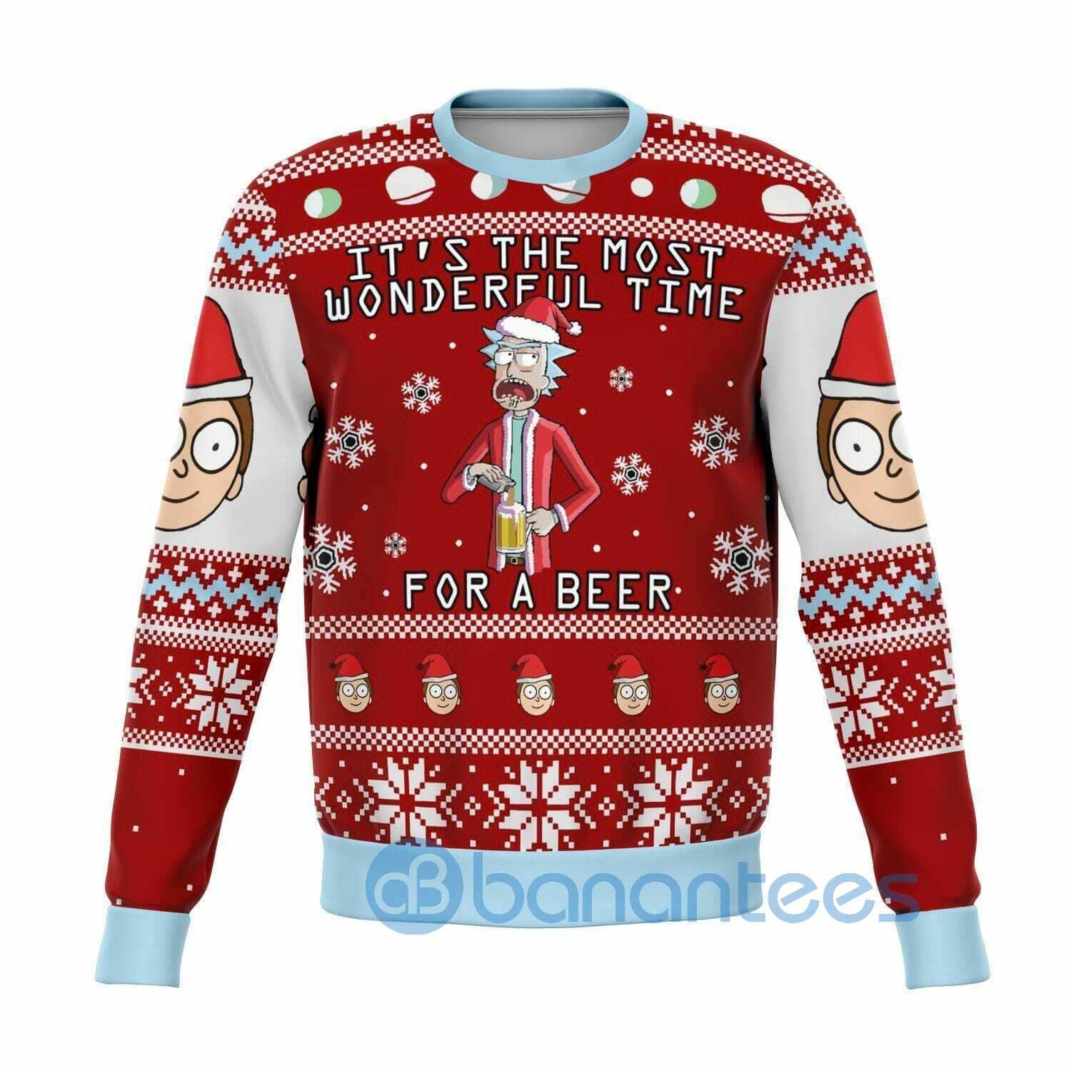 Rick And Morty Sweater It's The Most Wonderful Time For A Beer Red Ugly Christmas 3D Sweater