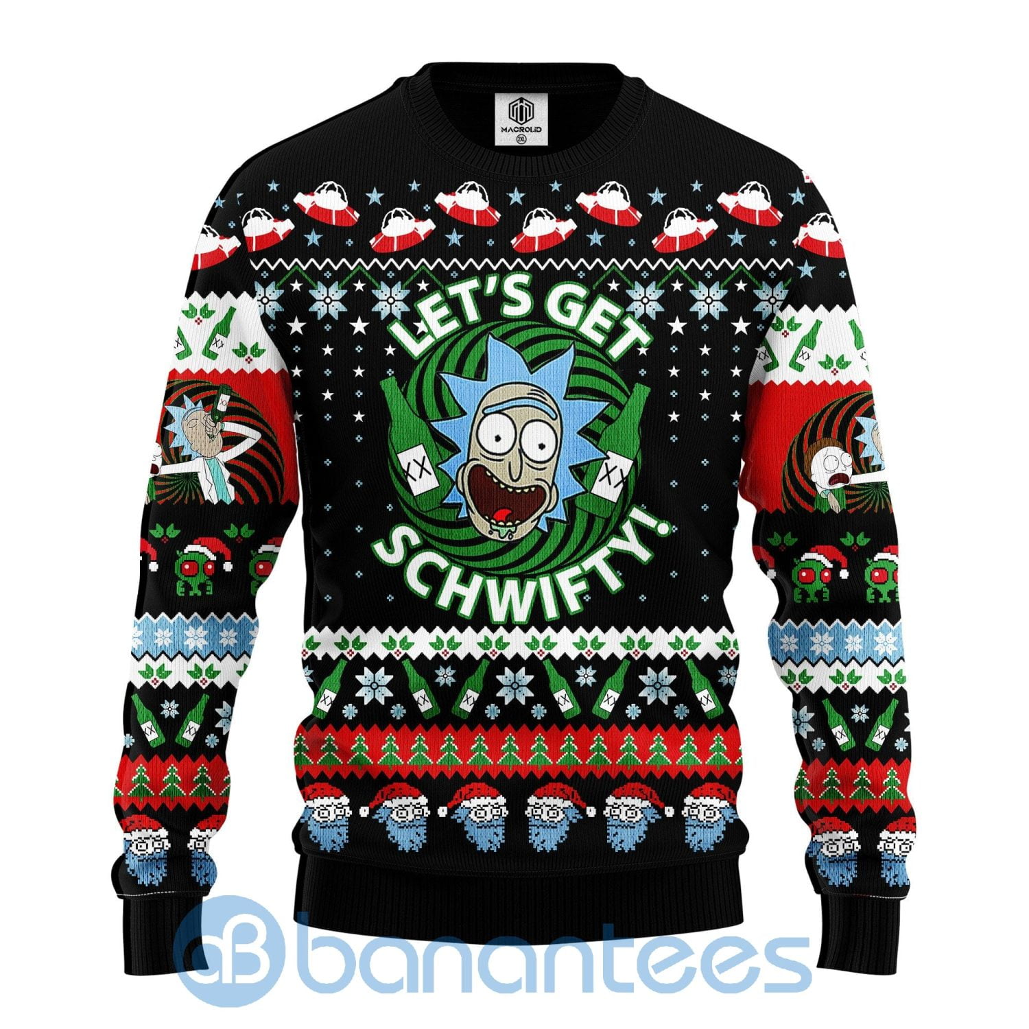 Rick And Morty Sweater Let?s Get Schwifty Beer Black Ugly Christmas 3D Sweater