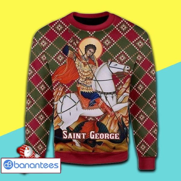 Saint George Riding White Horse Christmas Ugly Christmas Sweater Product Photo