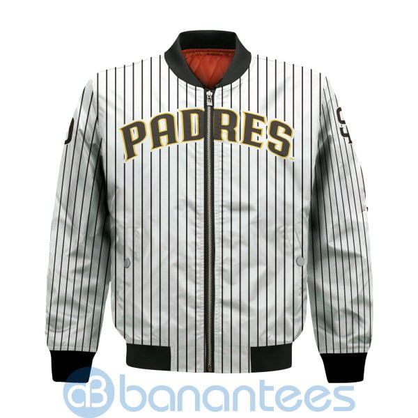San Diego Padres Stripes Custom Name Number Bomber Jacket Product Photo