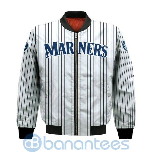 Seattle Mariners Stripes Custom Name Number Bomber Jacket Product Photo