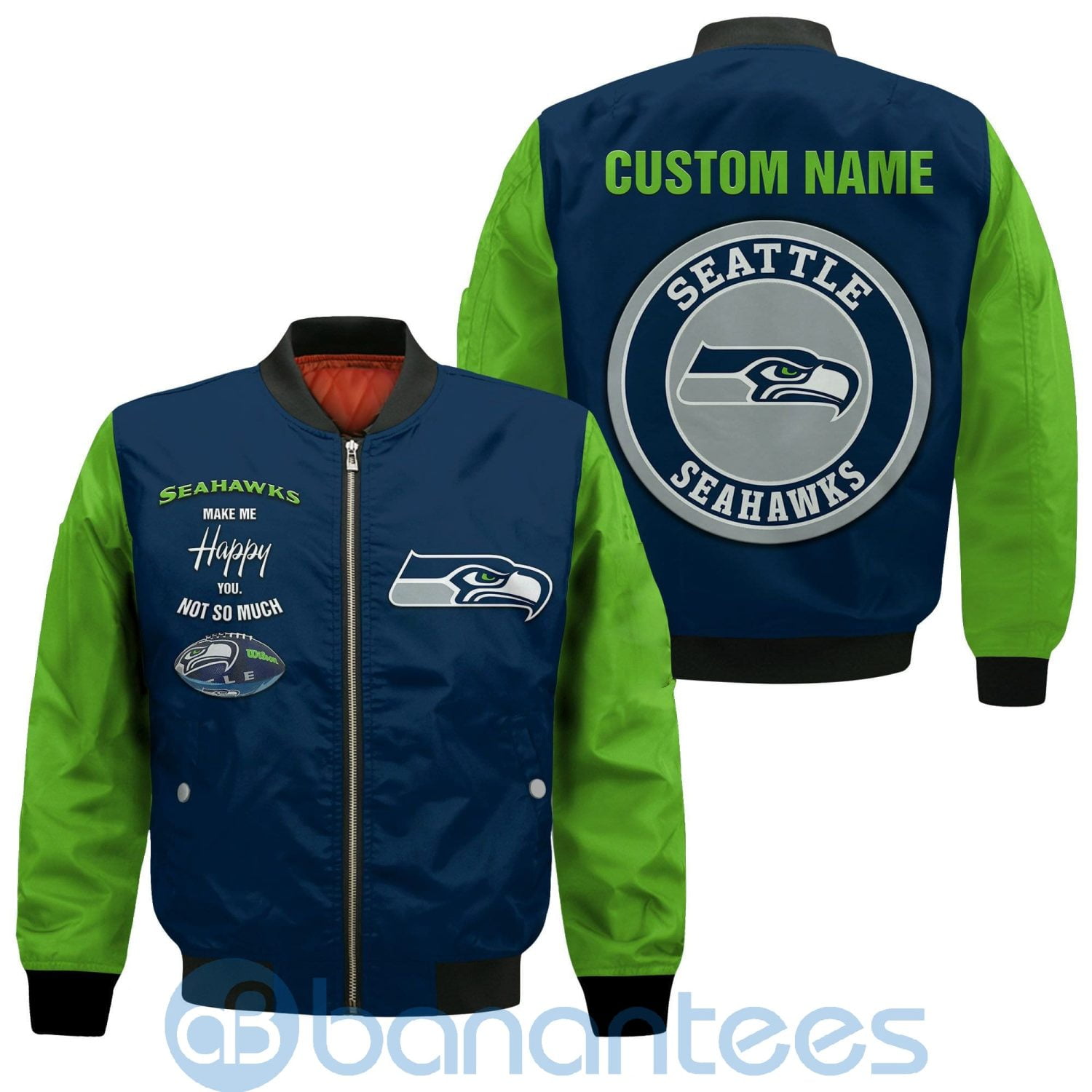 Seattle Seahawks Make Me Happy American Football Team Logo Custom Name Bomber Jacket