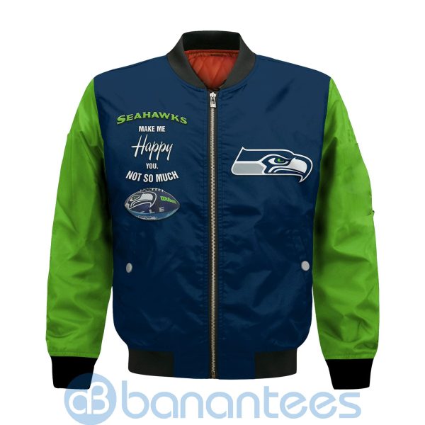 Seattle Seahawks Make Me Happy American Football Team Logo Custom Name Bomber Jacket Product Photo