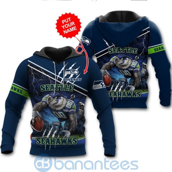 Seattle Seahawks Mascot Catching Ball Custom Name 3D All Over Printed Shirt Product Photo