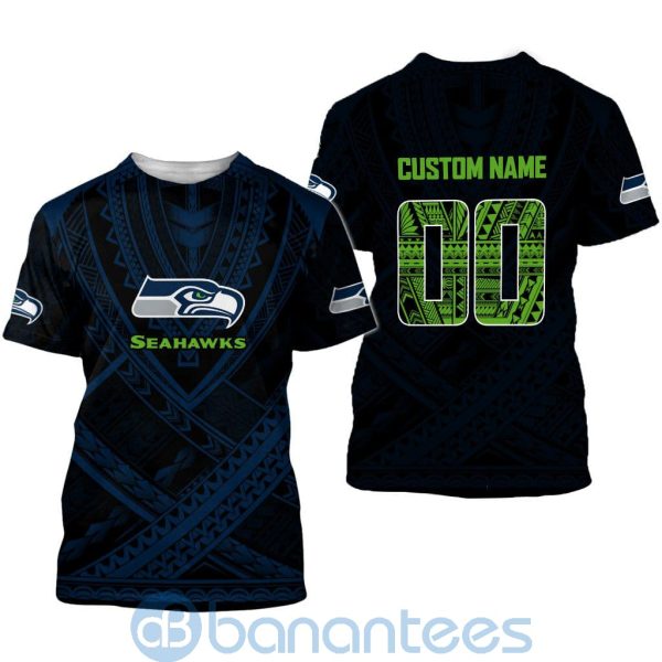 Seattle Seahawks NFL Team Logo Polynesian Pattern Custom Name Number 3D All Over Printed Shirt Product Photo