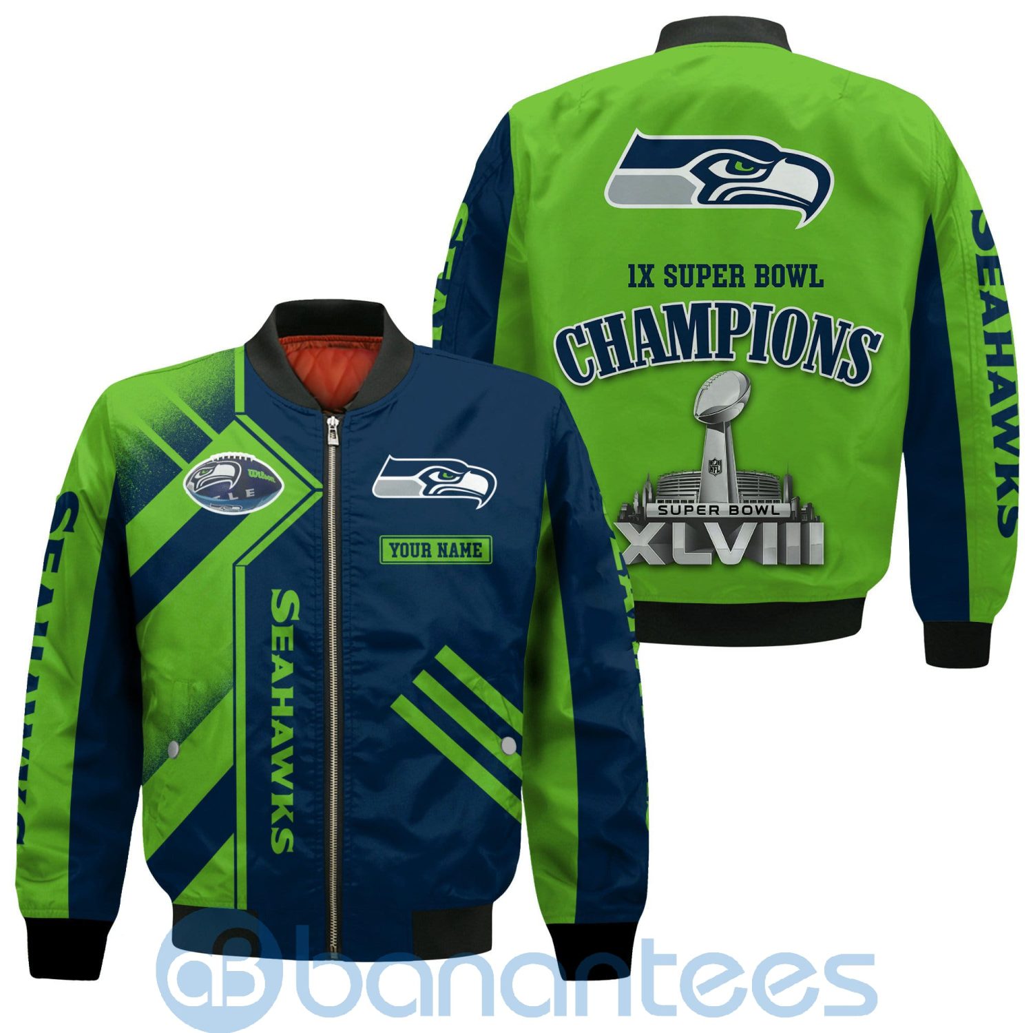 Seattle Seahawks Super Bowl Champions Custom Name Number Bomber Jacket