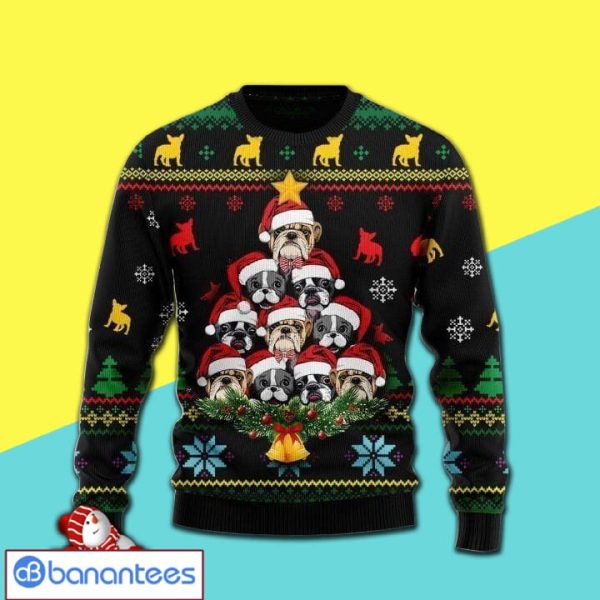 Snowflakes And Lovely French Bulldog Make A Christmas Tree All Over Print Ugly Christmas Sweater Product Photo