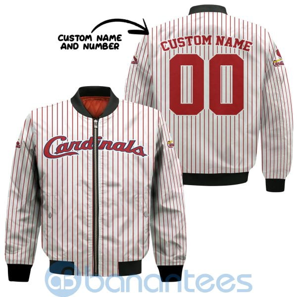 St Louis Cardinals Stripes Custom Name Number Bomber Jacket Product Photo