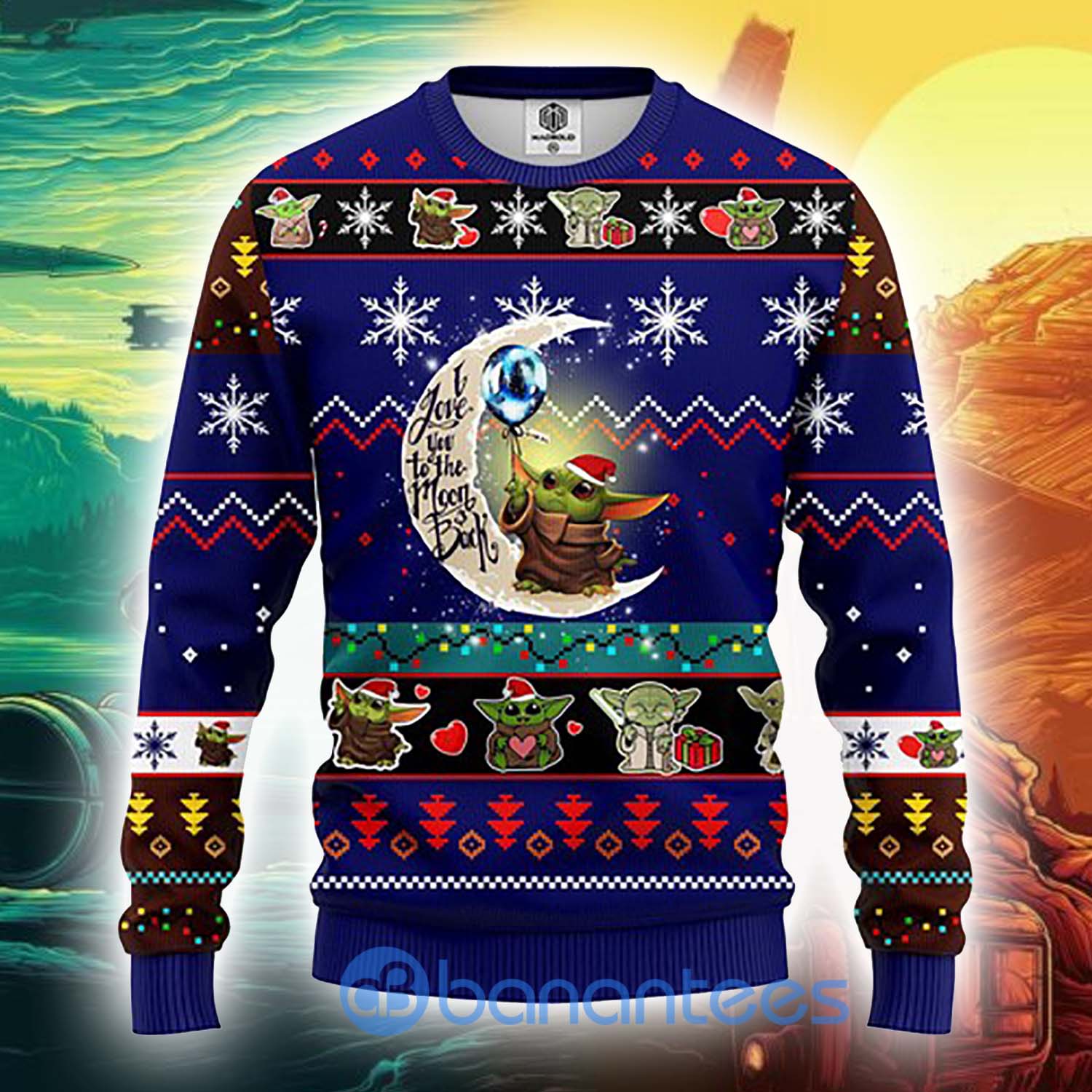 Star Wars Cute Baby Yoda And Moon Christmas Knitting Pattern Ugly Sweater