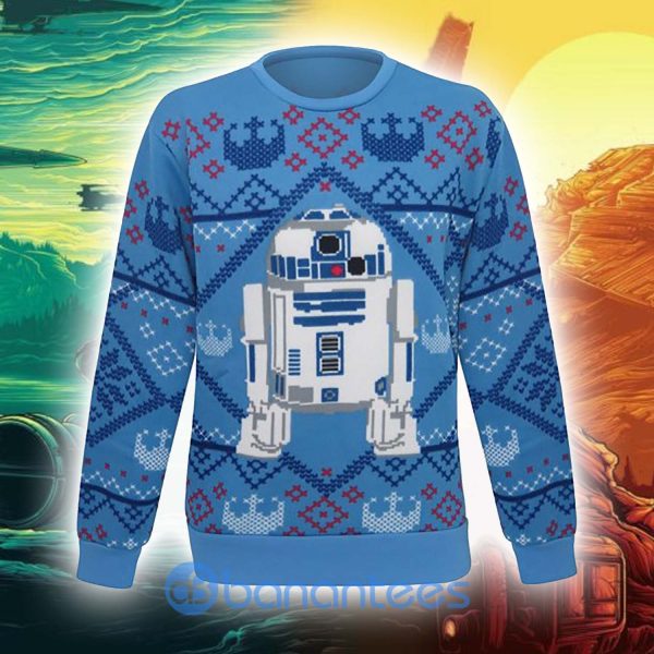 Star Wars R2 D2 Cozy R2 Blue Christmas Knitting Pattern Ugly Christmas Sweater Product Photo