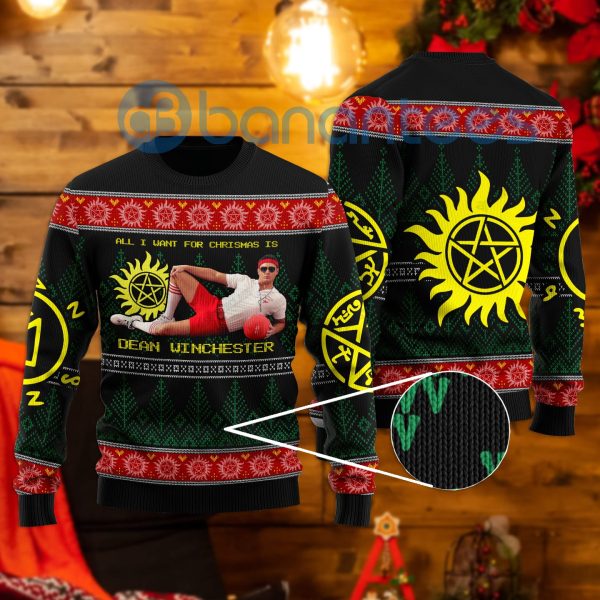 Supernatural All I Want For Christmas Is Dean Winchester All Over Printed Ugly Christmas Sweater Product Photo