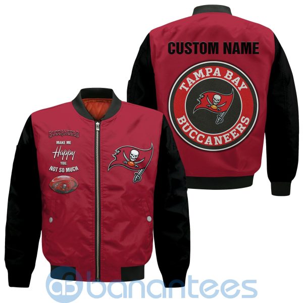 Tampa Bay Buccaneers Make Me Happy American Football Team Logo Custom Name Bomber Jacket Product Photo
