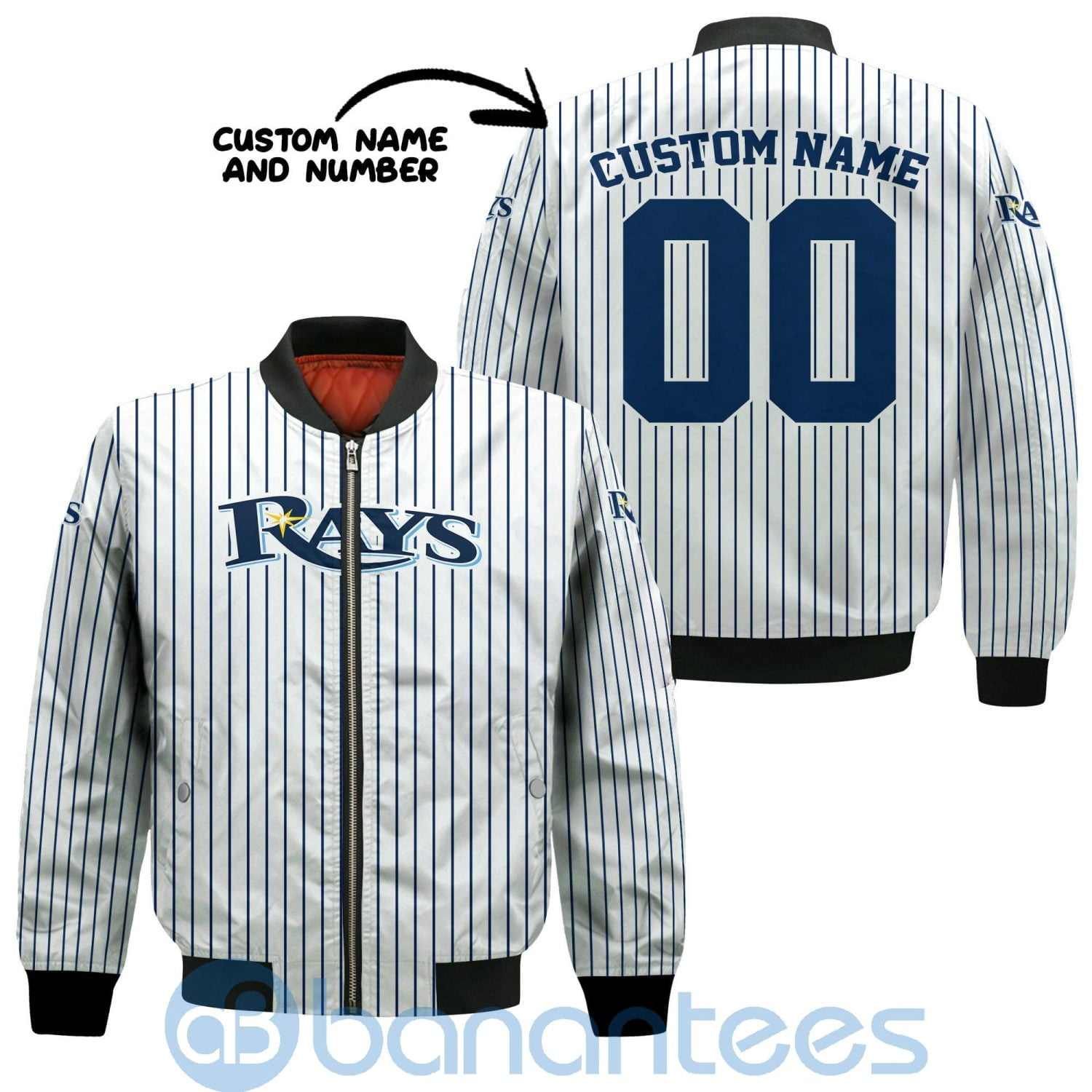 Tampa Bay Rays Stripes Custom Name Number Bomber Jacket