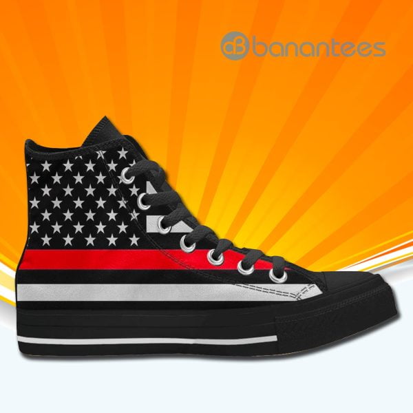Thin Red Line Firefighter Usa Flag High Top Canvas ShoesSneakers For Men And Women Product Photo