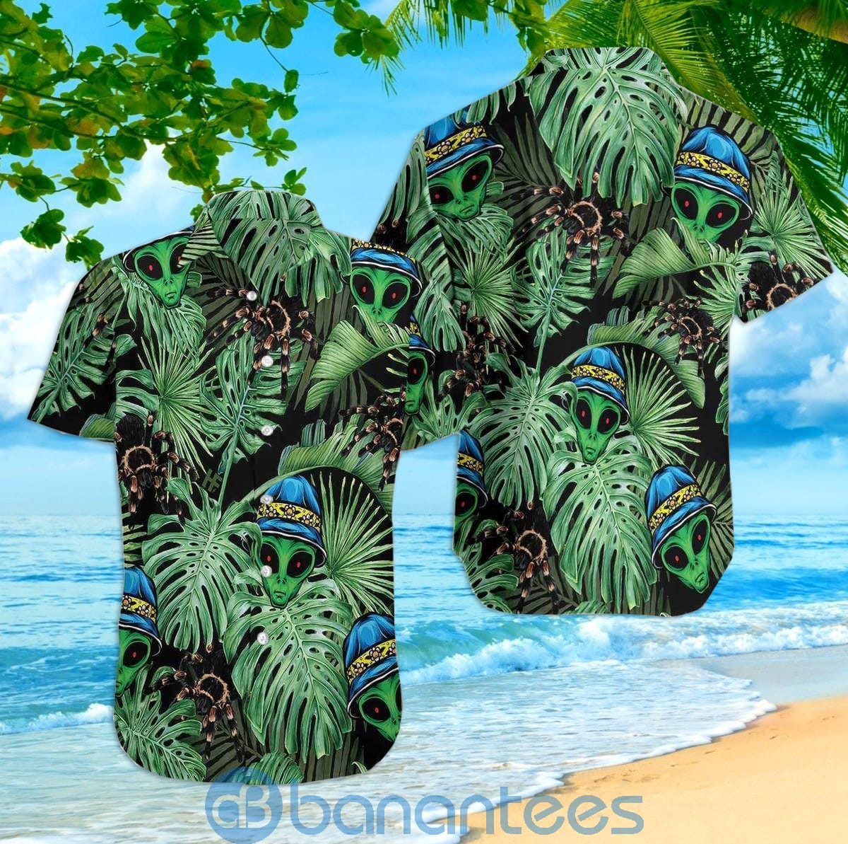 Tropical Alien And Spider Green Best Gift Hawaiian Shirt