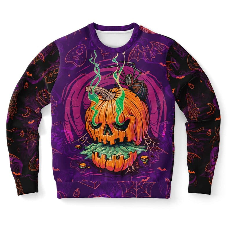 Ugly Pumpkin Trippy Happy Halloween Sweater - AOP Sweater - Purple