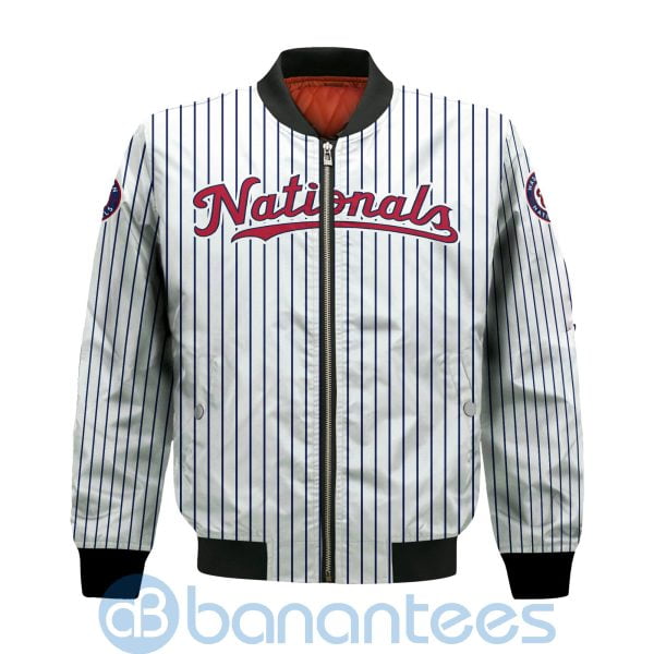 Washington Nationals Stripes Custom Name Number Bomber Jacket Product Photo