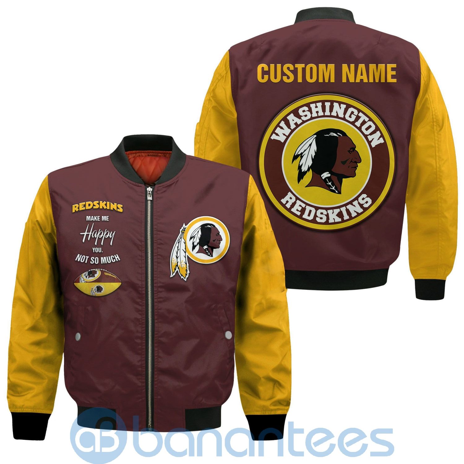Washington Redskins Make Me Happy American Football Team Logo Custom Name Bomber Jacket