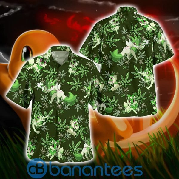 Weed Leaf And Pokemon Sprigatito Short Sleeves Hawaiian Shirt Summer Shirt Product Photo
