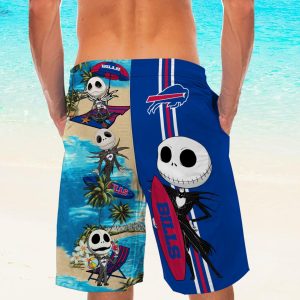 Custom Name Buffalo Bills Jack Skellington Beach Shorts And Hawaiian Shirt Product Photo