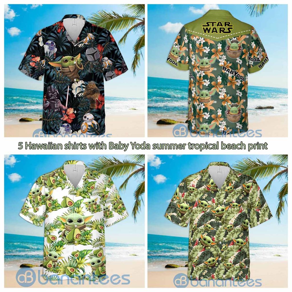 5 Hawaiian shirts with Baby Yoda summer tropical beach print