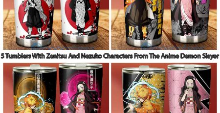 5 Tumblers With Zenitsu And Nezuko Characters From The Anime Demon Slayer
