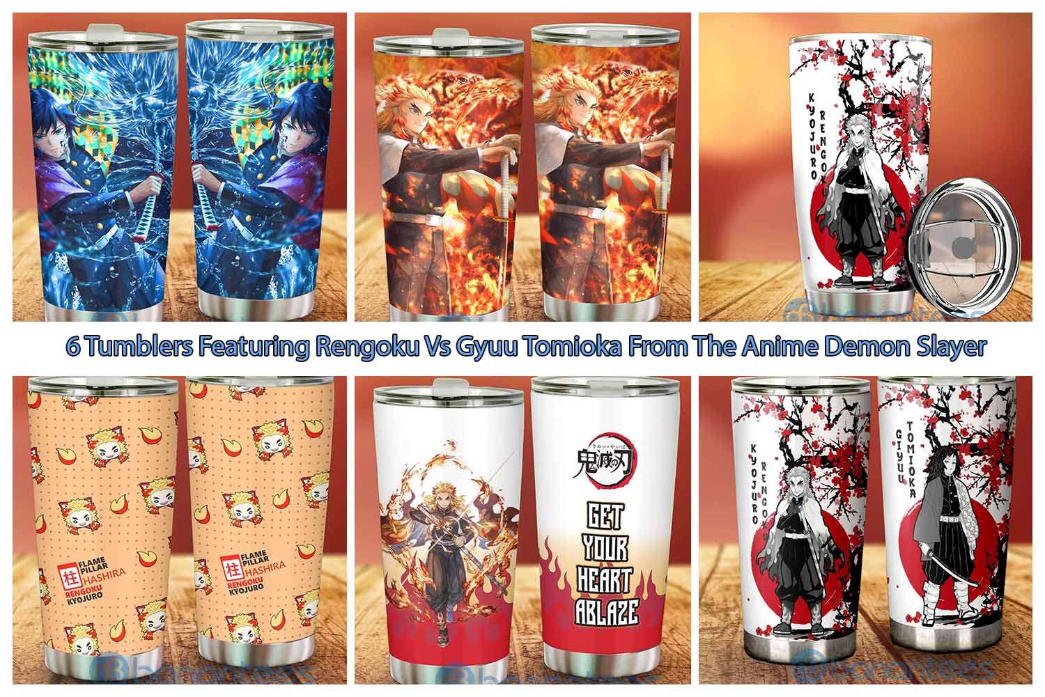 6 Tumblers Featuring Rengoku Vs Gyuu Tomioka From The Anime Demon Slayer