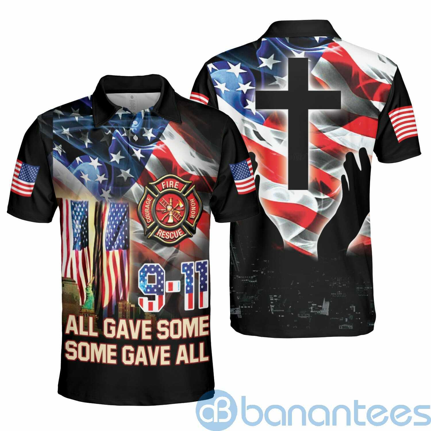911 Firefighter US Flag God Freedom All Gave Some Some Gave Polo Shirt