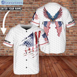 American Eagle Patriot Playing Golf United States Flag Custom Name Jersey Baseball Shirtproduct photo 1