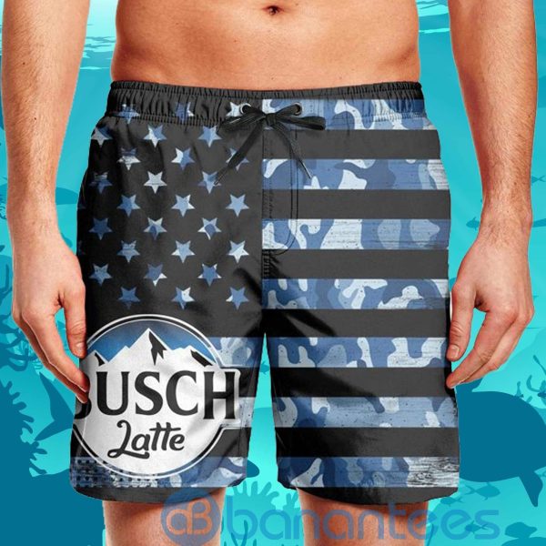 Busch Latte Camo US Flag Swim Trunks Beach Shorts Beer Lovers Father Day Gift Product Photo