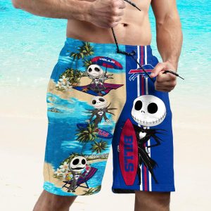 Custom Name Buffalo Bills Jack Skellington Beach Shorts And Hawaiian Shirt - Short Pant - Blue