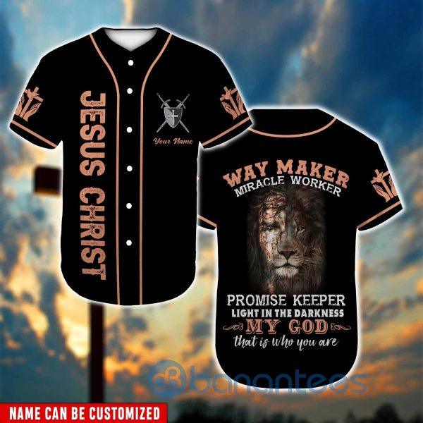 Custom Name Jesus And Lion Unisex Jersey Baseball Shirt Product Photo