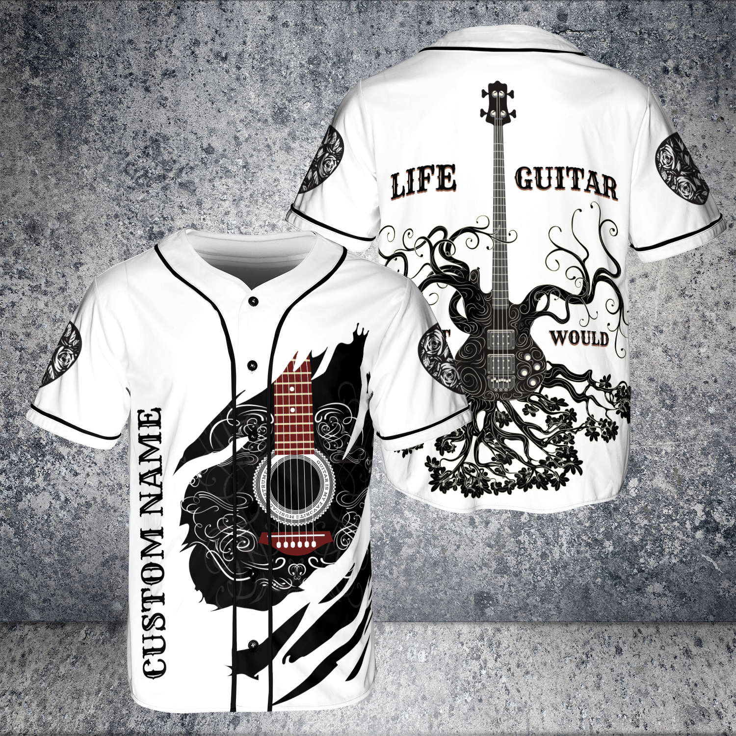 Custom Name Life Without Guitar Would Guitar Player Gift Jersey Baseball Shirtproduct photo 1