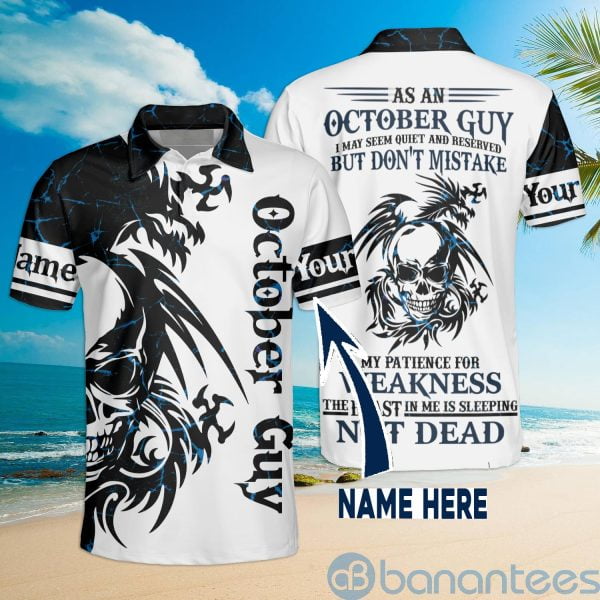 Custom Name Mens October Guy But Don't Mistaken Patience For Weakness Polo Shirt Product Photo