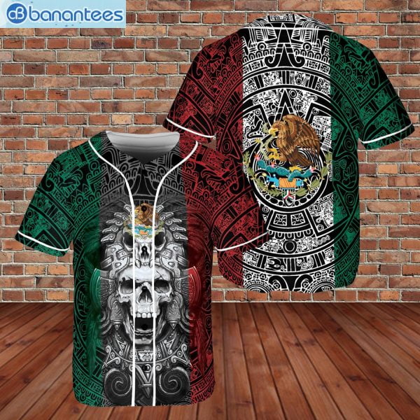 Custom Name Mexico Aztec Warrior Skull Flag Jersey Baseball Shirtproduct photo 1