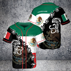 Custom Name Mexico National Emblem Eagle Holding Snake Flag Jersey Baseball Shirtproduct photo 1