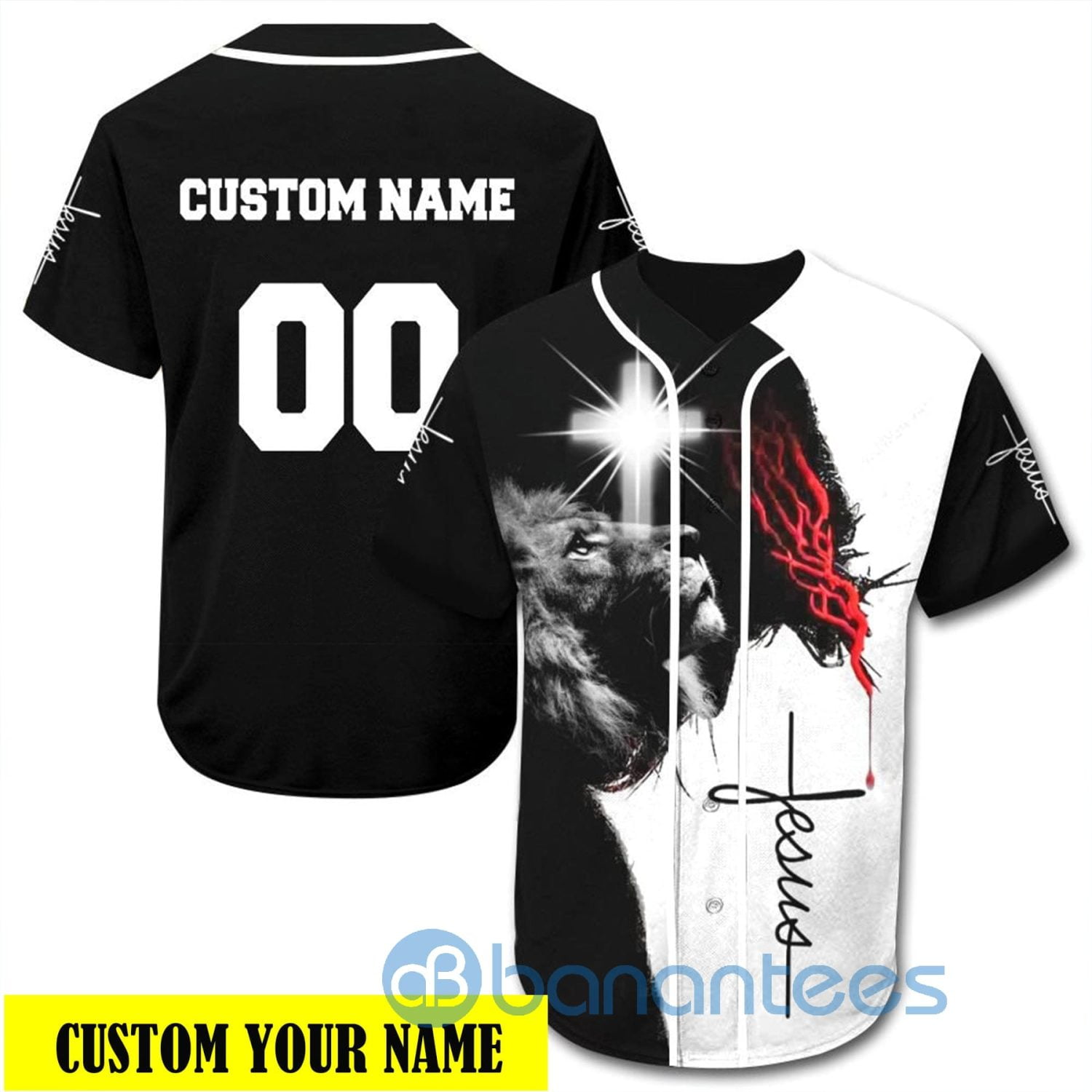 Custom Name Number Jesus And Lion Unisex Jersey Baseball Shirt