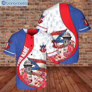 Custom Name Puerto Rico Flag Flog And Floral Tiki Hawaii Lover Jersey Baseball Shirtproduct photo 1