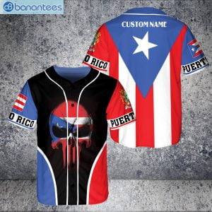 Custom Name Puerto Rico Skull And Flag Style Jersey Baseball Shirtproduct photo 1