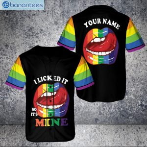 Custom Name Rainbow Lips Lgbt Flag I Licked It So It's Mine Pride Suport Jersey Baseball Shirtproduct photo 1