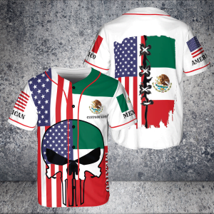 Custom Name Skull Mexico American White Jersey Baseball Shirtproduct photo 1