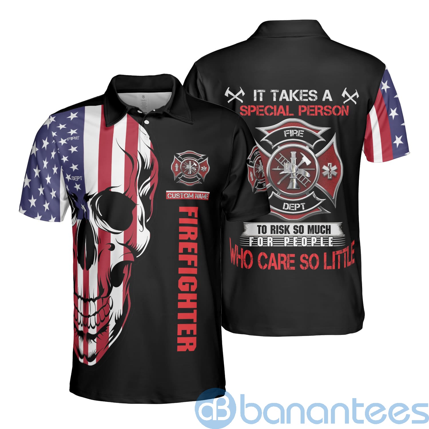 Custom Name Skull US Flag Speical Person Firefighter Care So Little Polo Shirt