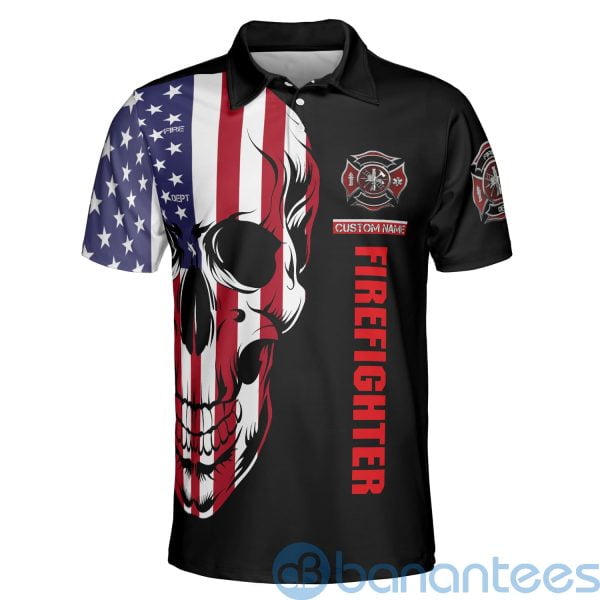Custom Name Skull US Flag Speical Person Firefighter Care So Little Polo Shirt Product Photo