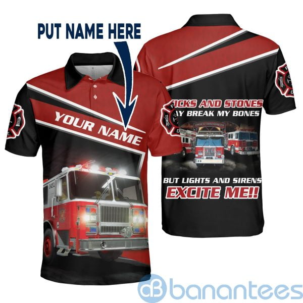 Custom Name Sticks And Stones Firefighter Truck Car Driver Polo Shirt Product Photo